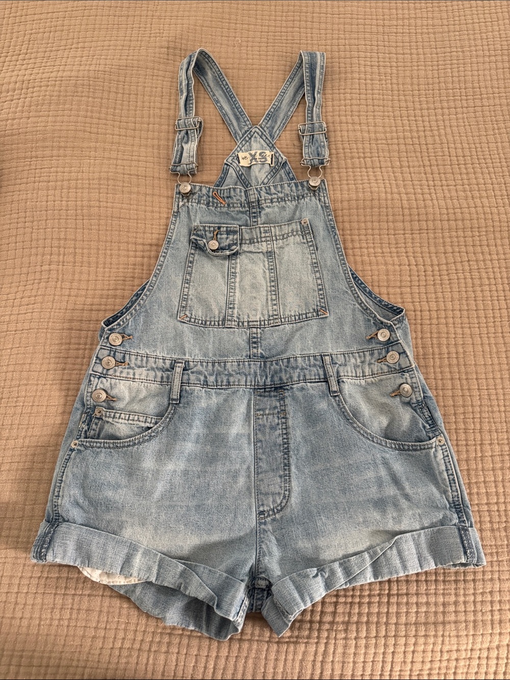 Free People We the Free Ligh Blue Denim Short Overalls - Casual Summer One Piece